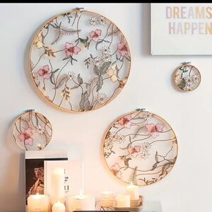 Wall Decor Includes All Four Mesh Circular Pieces with Embroidered Floral Design